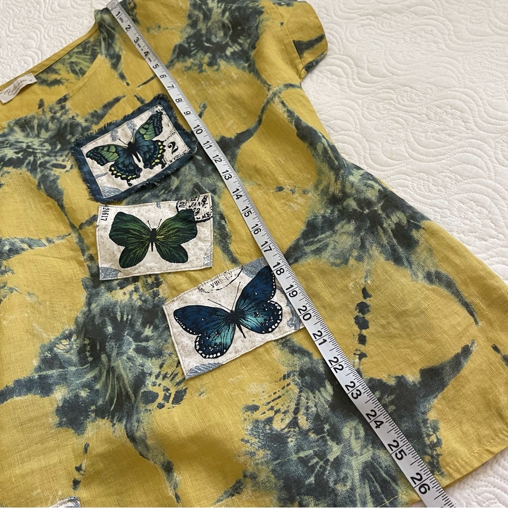 Upcycled Bellambra Linen Top OOAK Butterfly Appliqués Size Medium - Picture 9 of 15